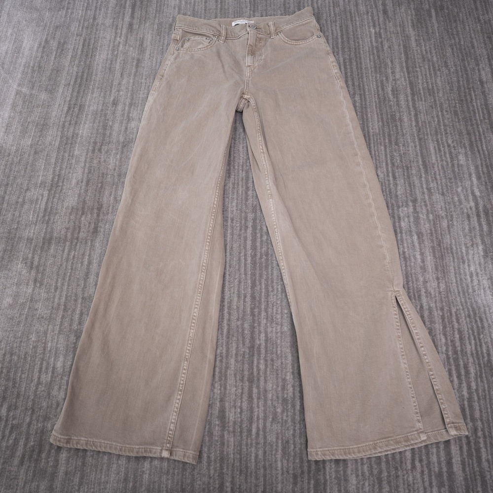Banana Republic Wide Leg Jeans Women 27 Fit 29 Tan  Side Slit High Rise Denim